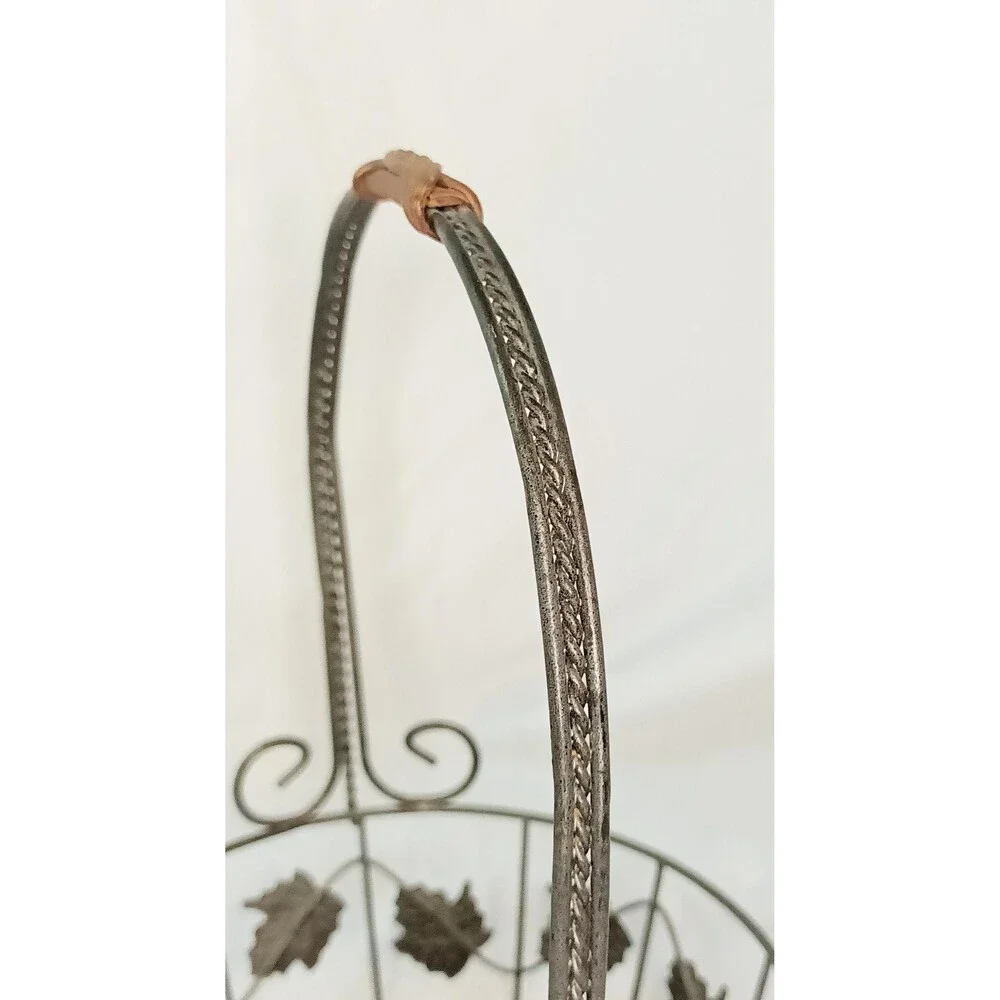 Vintage Metal Basket with Leaves - Broken Bottom